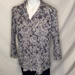 Fred David Stretch Floral Lace Button-Up Blouse